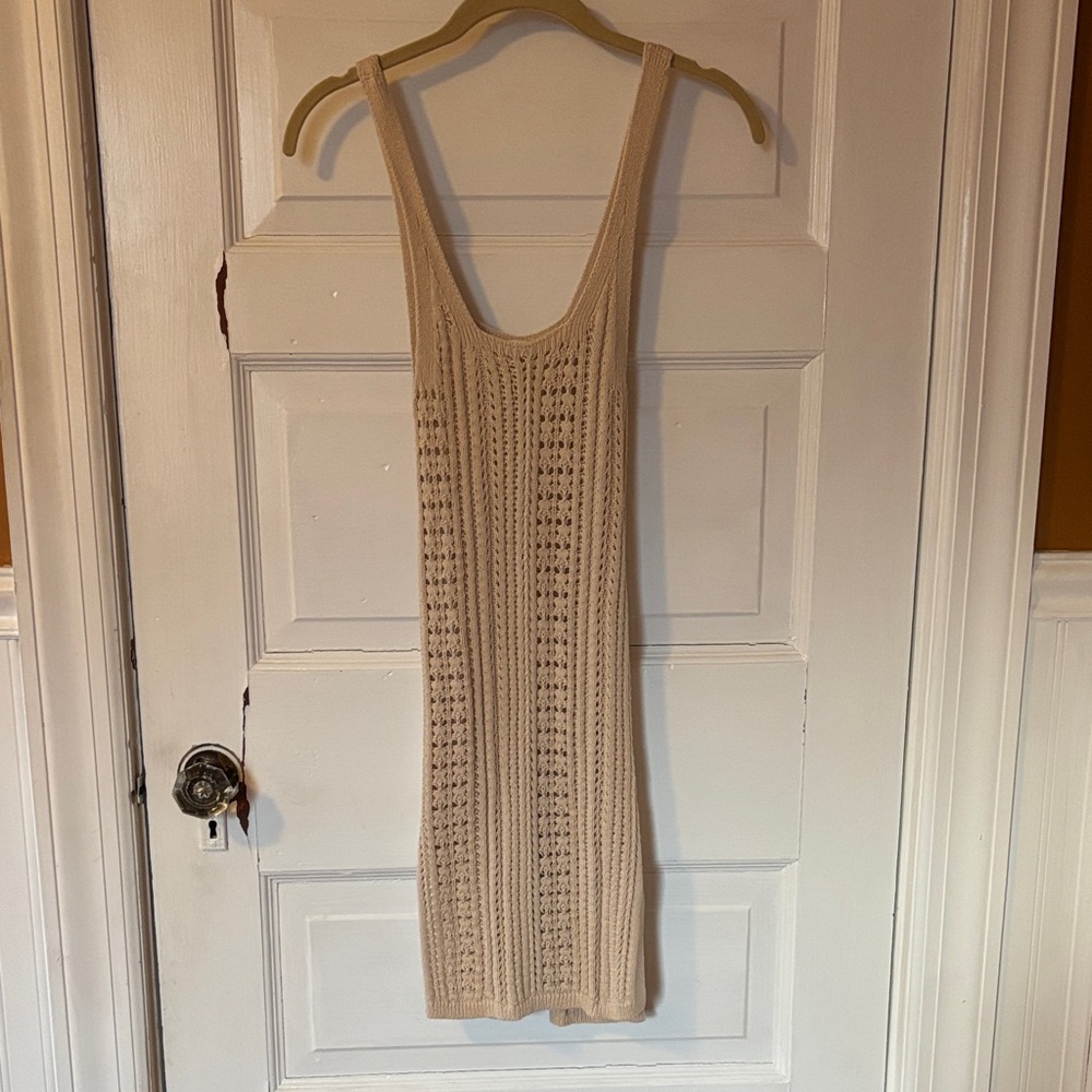 Knitted Beige Sleeveless Midi Dress